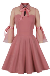Vestido de fiesta corto mini rosa de manga larga con corte A